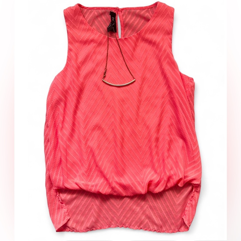 BCX Coral Pink Sleeveless Blouse w Clip On Necklace